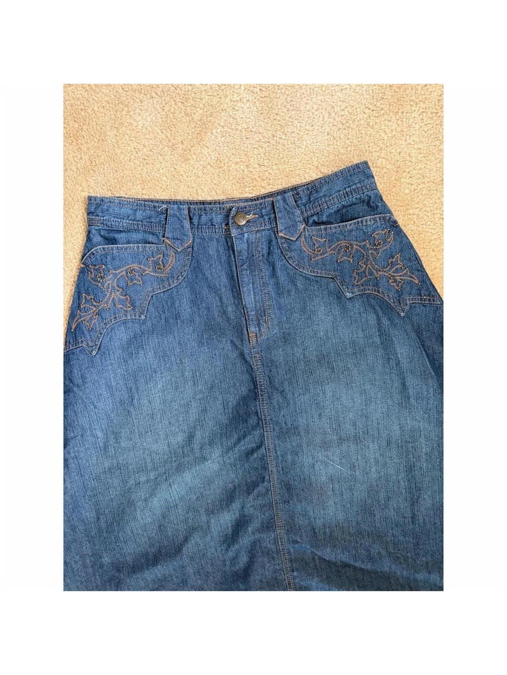 Lauren Jeans Co Ralph Lauren Skirt Womens Size 10 Blue Denim A-Line Maxi - Picture 3 of 5